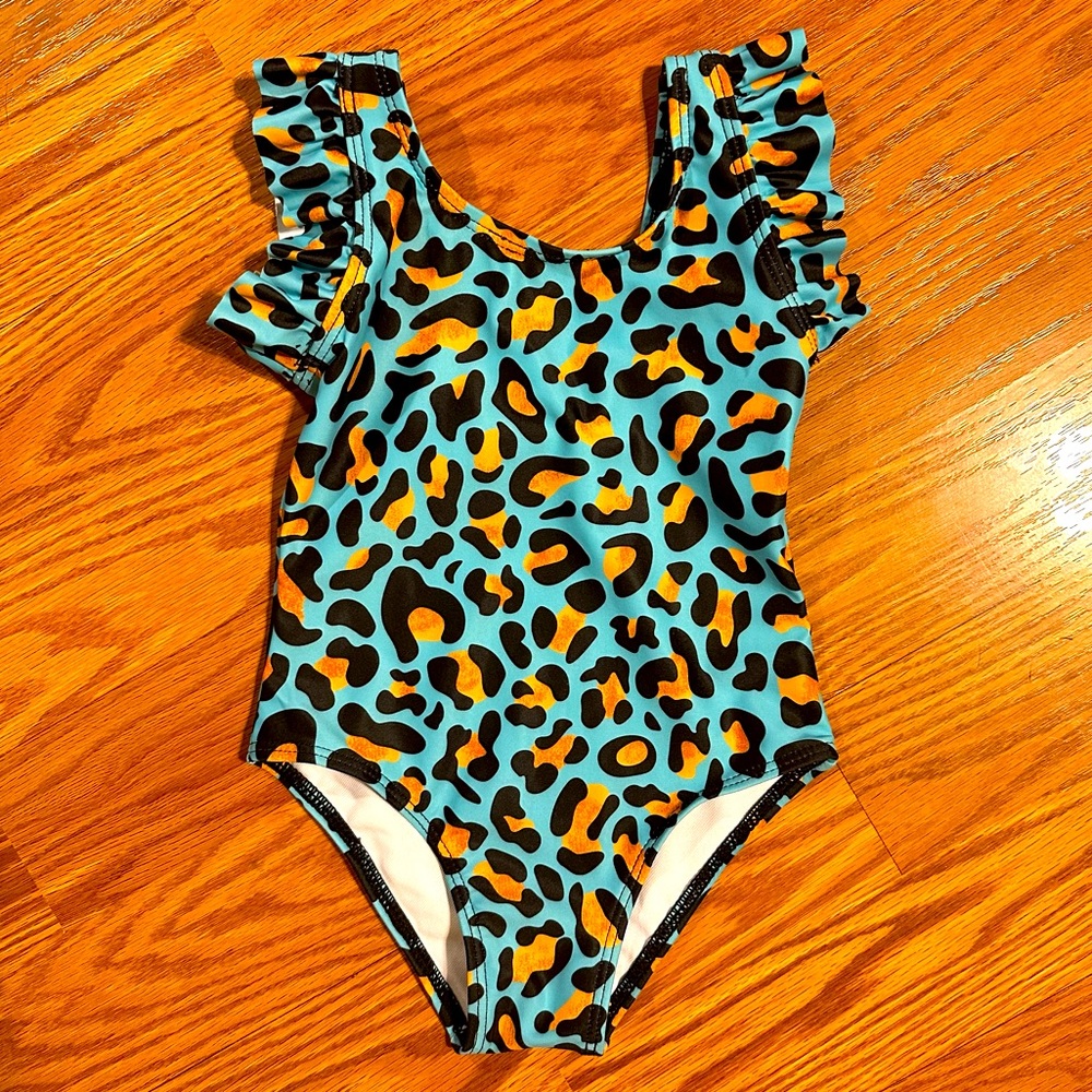 Turquoise Leopard Print Ruffle Swimsuit